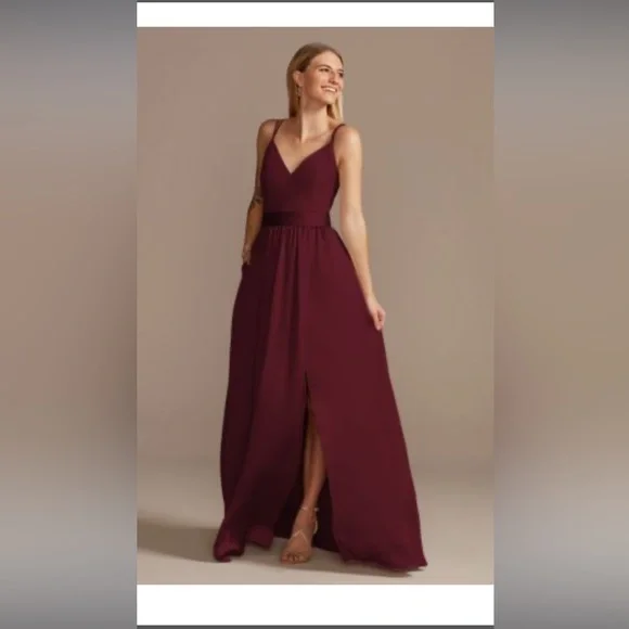 chiffon illusion cutouts bridesmaid dress Helythra Elegant Pleated Slit Floor Length Chiffon Bridesmaid Dresses, Burnt Orange